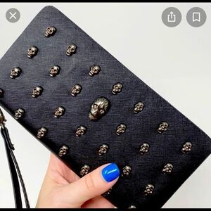 Dolls kill Thomas Wylde black leather skull long wallet guc